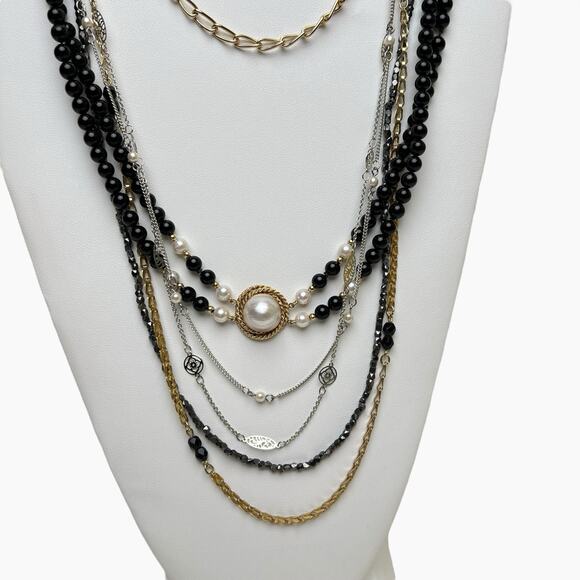 Necklaces Lot 5 Wearable Some Signed Gold And Silver Tone Chains Assorted Styles - Picture 3 of 7
